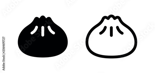 Foto Bao bun or dumpling icon set, vector illustration of a Chinese steamed bun in filled and outline versions on a white background