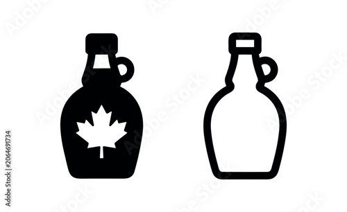 Quadro su tela Maple syrup bottle icon set, vector illustration of Canadian sweet condiment in filled and outline versions on a white background
