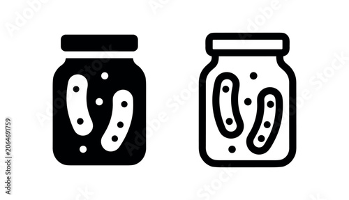 Slika na platnu Pickles Jar Icon - Preserved Vegetables Symbol in Glyph and Outline Style