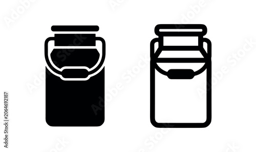 Foto Classic milk churn or milk can icon set, representing dairy and farm fresh products in solid and outline styles