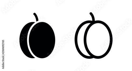 Foto Whole plum icon and outline whole plum icon