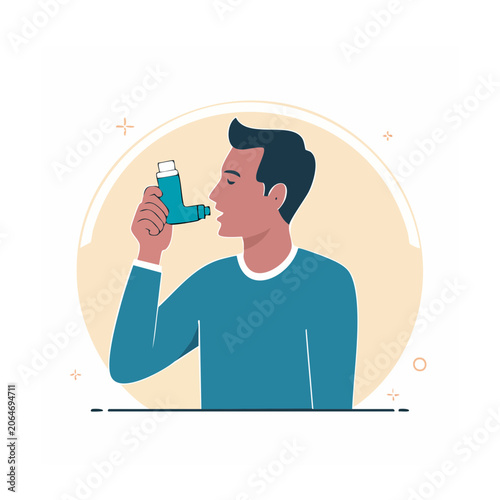 Man using inhaler for asthma treatment illustration