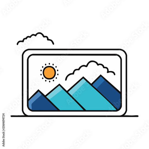 Laptop with mountain landscape icon