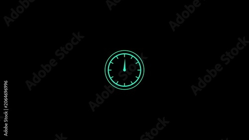 Teal Gauge Indicator on Black Background meter dial  4k video icon animation 