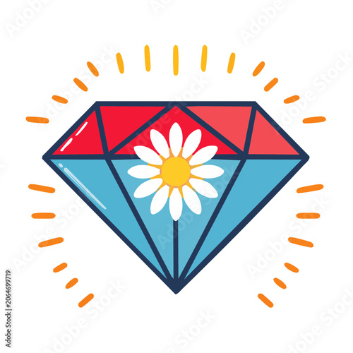 Flat Diamond Icon with Daisy Flower