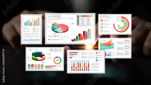 фотографія Business analysis visuals displaying various data charts, graphs, and infographics for effective presentation and understanding of information insights