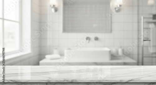 Modern Bathroom Interior with Marble Countertop and Sink.