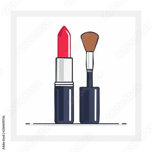 Lipstick and Makeup Brush Flat Design Illustration