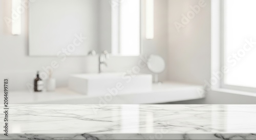Modern Bathroom Interior with Marble Countertop and Sink.