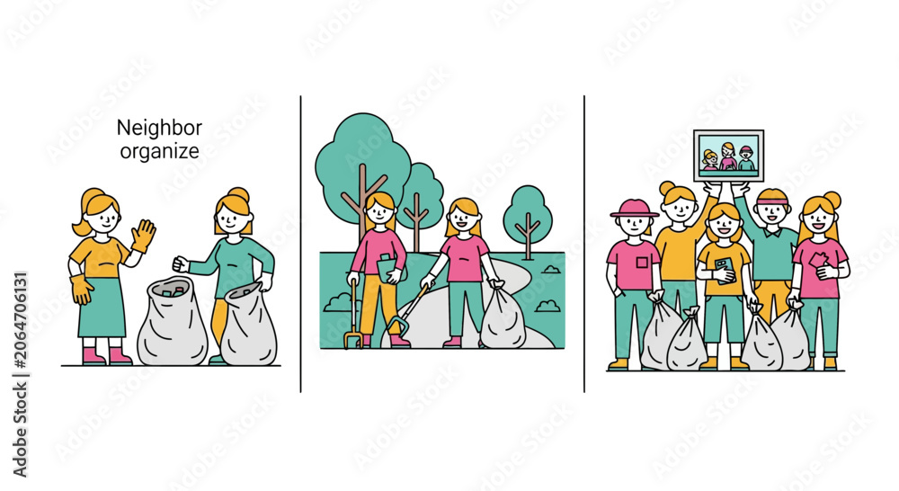 Naklejka premium Community Volunteers Organizing Neighborhood Cleanup Activities
