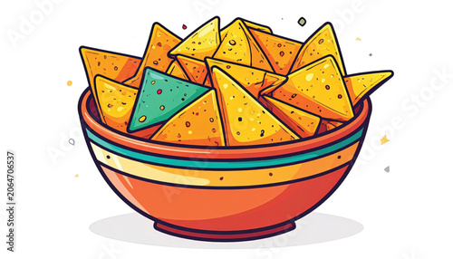 Colorful bowl of crispy tortilla chips.
