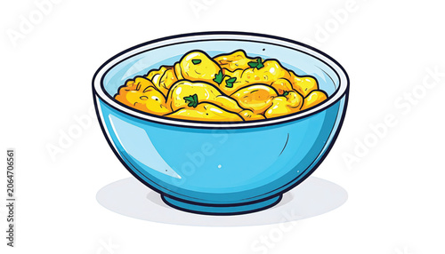 Colorful bowl of food with herbs.