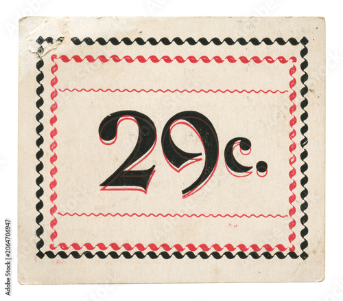 Cuadro en lienzo Authentic 1940s 29 Cent Price Card Ephemera w/ Red & Black Decorative Border - V