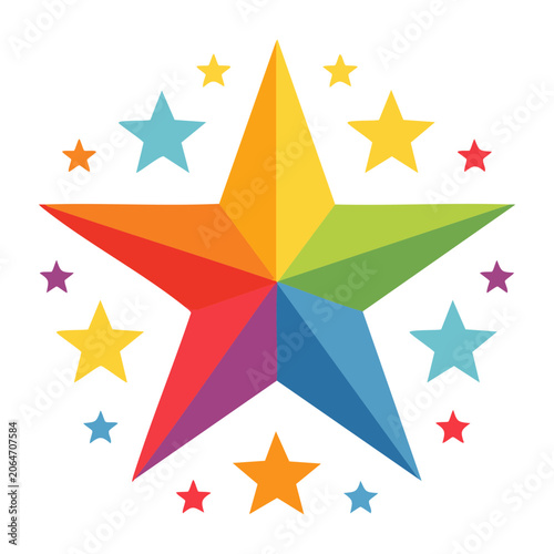 Rainbow star with small stars illustration