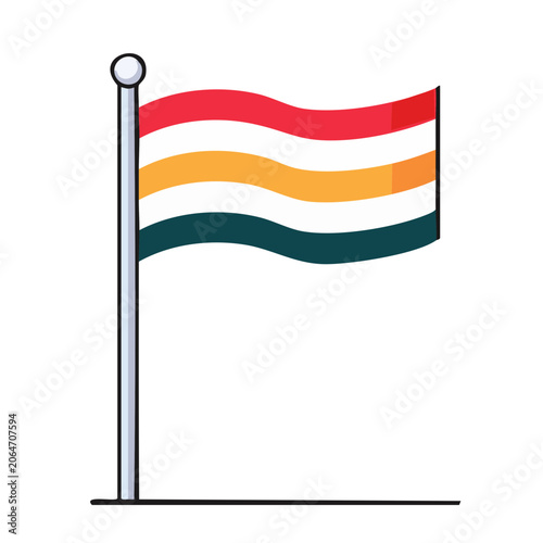 Waving flag on pole in flat design style