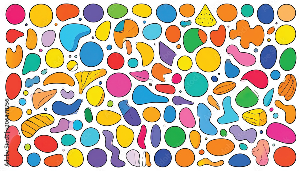 Fototapeta premium Colorful abstract shapes and blobs.