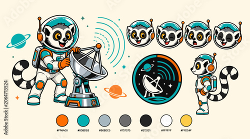 фотографія Cute Raccoon Astronaut in Space Suit with Satellite.