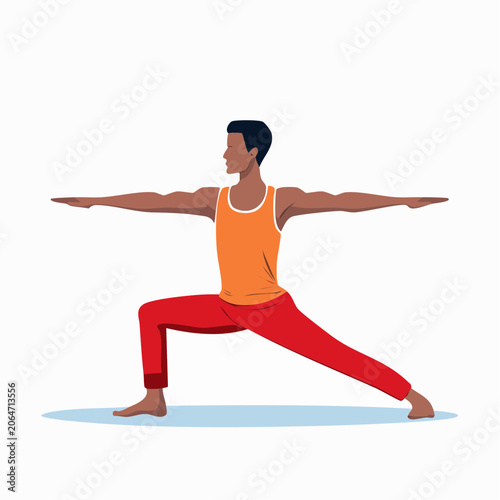 Man practicing Warrior II yoga pose