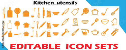 Tableau sur toile Professional kitchen utensils and cooking tools icon set with utensils culinary