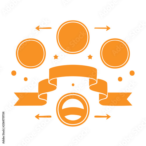 Orange steering wheel icon with decorative elements