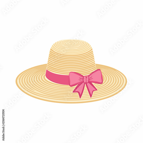 Straw Hat with Pink Bow