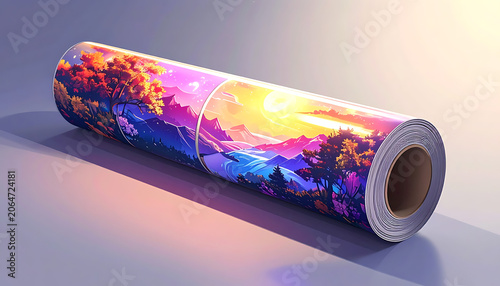 Artistic Roll of Colorful Sunset Landscape Illustration with Vibrant Colors