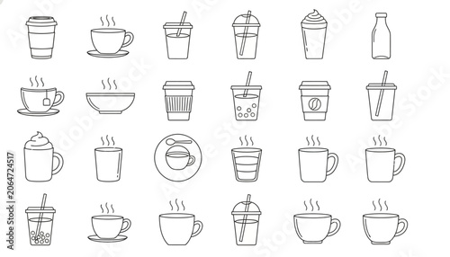 Foto A modern set of outline vector icons depicting a variety of hot and cold beverag