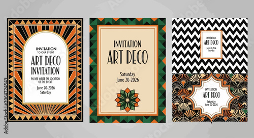 Canvas Print Elegant Art Deco Invitation Templates with Gold Geometric Patterns and Vintage 1