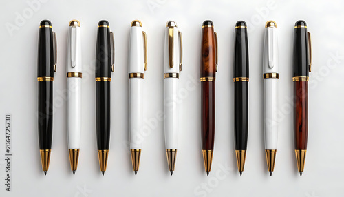 Elegant Collection of Black and White Pens with Gold Accents on Display