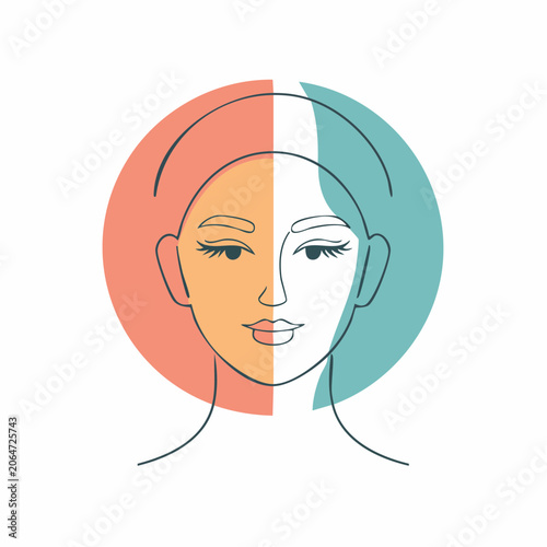 Minimalist Line Art of a Woman's Face with Color Blocks