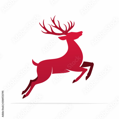 Red Silhouette of a Reindeer Jumping