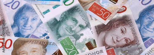 Fényképezés Swedish krona money bills pile on table