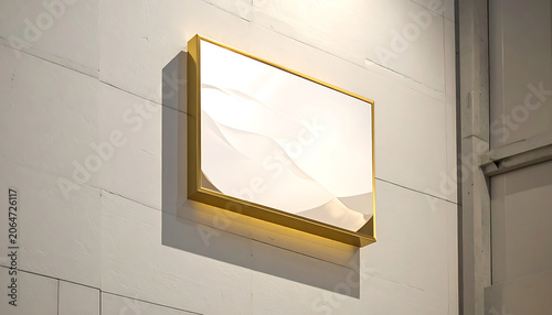 Elegant Gold Framed Abstract Mirror Hanging on a Wall in Modern Interior