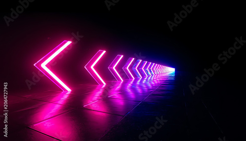 3d render, glowing neon arrows, abstract background, right, direction concept 
