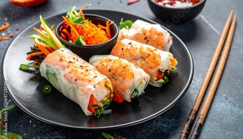 Delicious fresh spring rolls with shrimp.