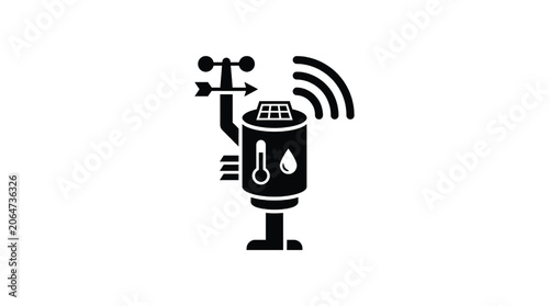 Tableau sur toile Weather Station with Solar Panel and Wireless Signal Icon Featuring Technology,