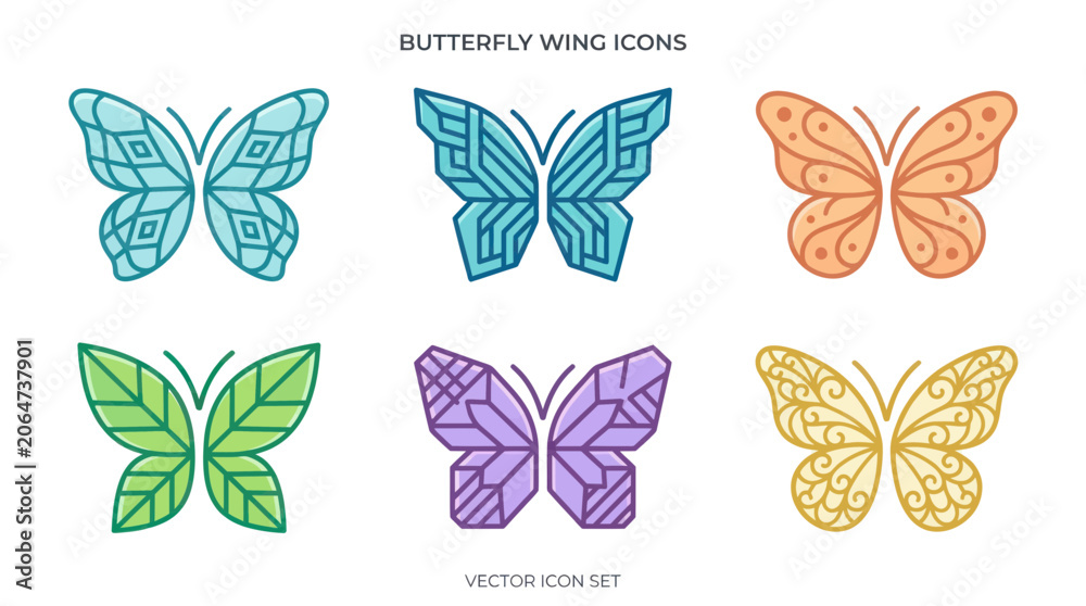 Fototapeta premium Geometric Butterfly Wing Icons Set - Vector Art