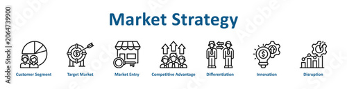 Fotografie Market Strategy web icon banner with line art style