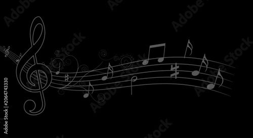 Quadro su tela Elegant Musical Staff Illustration Featuring Flowing Treble Clef and Melodic Not