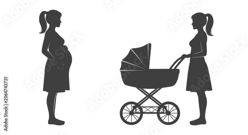 Tableau sur toile Stylized silhouette illustration capturing the beautiful stages of motherhood, f