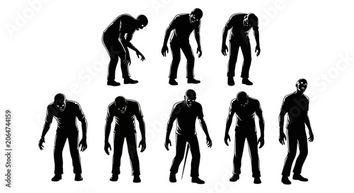 Bilde på lerret Collection of spooky zombie silhouettes in walking and standing poses for horror