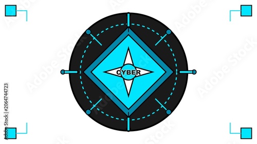 Cyber target interface graphic with geometric diamond and circular HUD