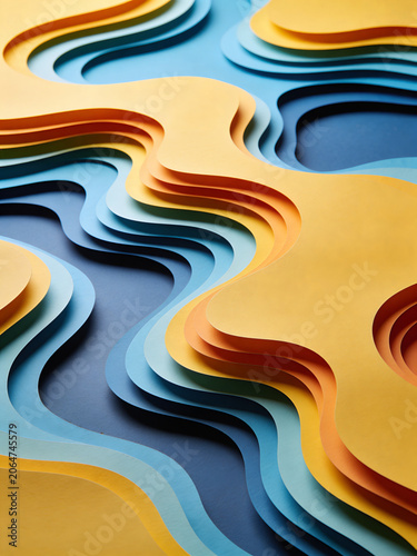 Abstract layered paper waves in warm and cool color palette