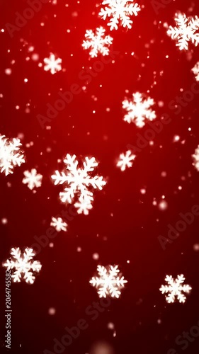 White snowflakes falling on festive red holiday background backdrop.