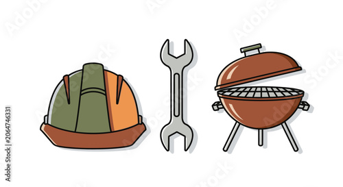 Fotografia Hard hat wrench and grill set 1.