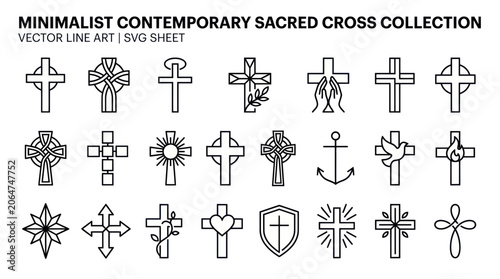 Cuadro en lienzo Minimalist Christian Cross Vector Line Art Collection - Sacred Symbols
