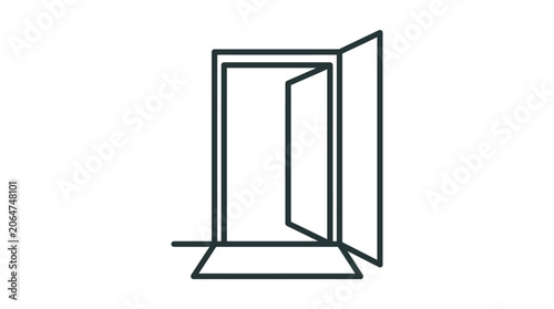 Simple line drawing of an open door.