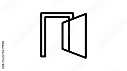 Simple black line art of an open door.