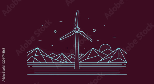 Wind turbine in mountain landscape illustration.