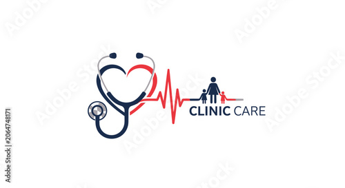 Medical clinic care logo with stethoscope.